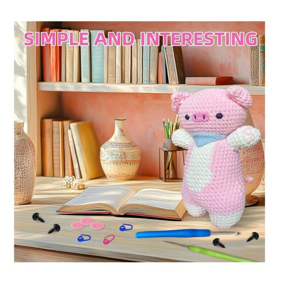 Crochet Kit for Beginners,DIY Pink Pig Crochet Kit - Picture 6 of 7